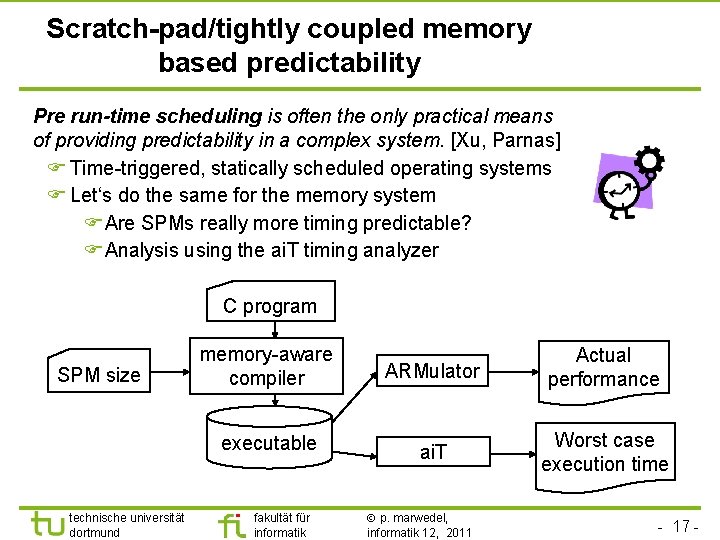 Scratch-pad/tightly coupled memory based predictability Pre run-time scheduling is often the only practical means