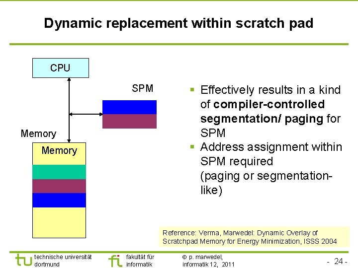 Dynamic replacement within scratch pad CPU SPM Memory § Effectively results in a kind