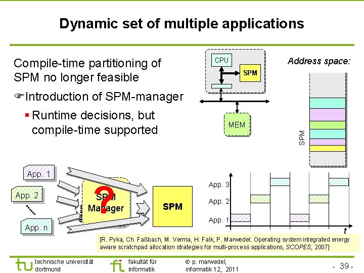 Dynamic set of multiple applications Compile-time partitioning of SPM no longer feasible Address space: