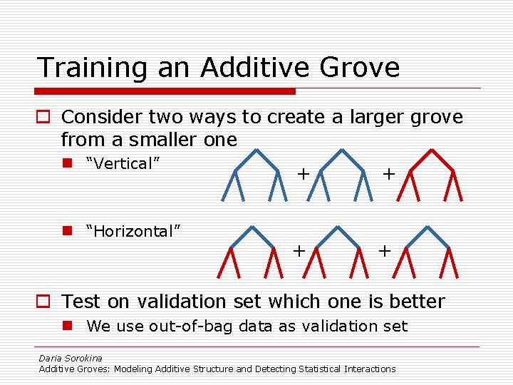 Training an Additive Grove o Consider two ways to create a larger grove from