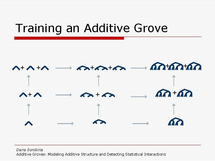 Training an Additive Grove + + + + Daria Sorokina Additive Groves: Modeling Additive