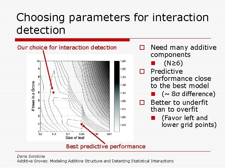 Choosing parameters for interaction detection Our choice for interaction detection o Need many additive