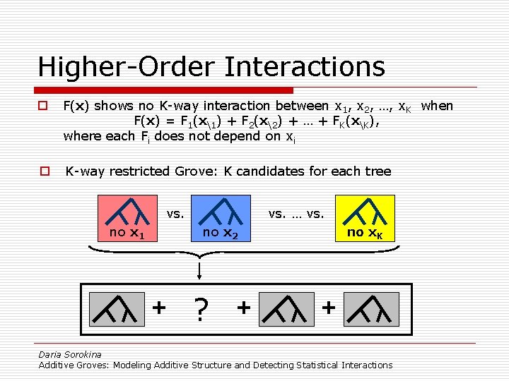 Higher-Order Interactions o F(x) shows no K-way interaction between x 1, x 2, …,