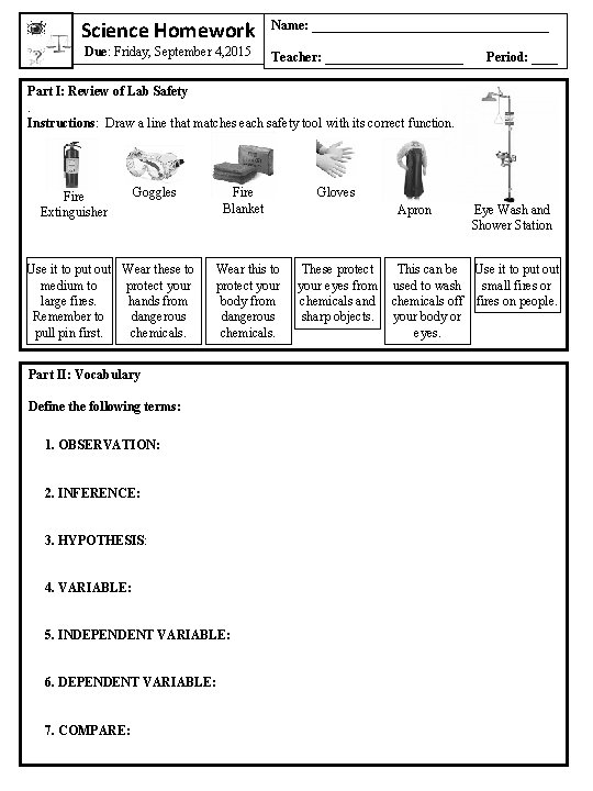 Science Homework Name Due Friday September 4 2015