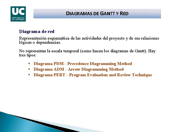 DIAGRAMAS DE GANTT Y RED Diagrama de red Representación esquemática de las actividades del