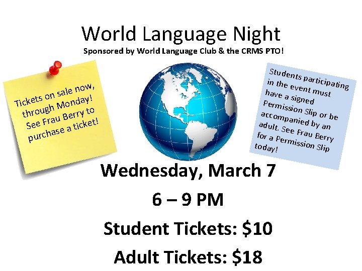 World Language Night Sponsored by World Language Club & the CRMS PTO! , w