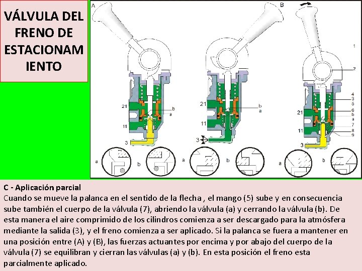 VÁLVULA DEL FRENO DE ESTACIONAM IENTO C - Aplicación parcial Cuando se mueve la