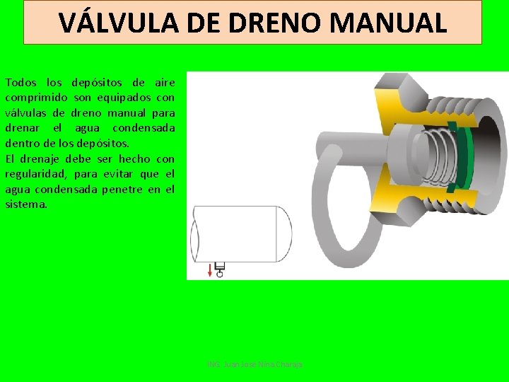 VÁLVULA DE DRENO MANUAL Todos los depósitos de aire comprimido son equipados con válvulas