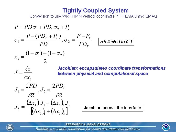 Tightly Coupled System Conversion to use WRF-NMM vertical coordinate in PREMAQ and CMAQ s’s