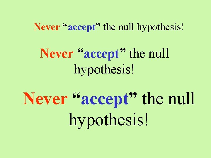 Never “accept” the null hypothesis! 