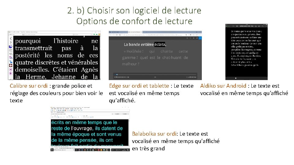 2. b) Choisir son logiciel de lecture Options de confort de lecture Calibre sur