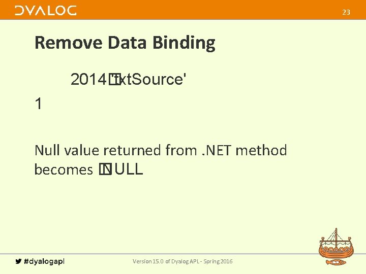 23 Remove Data Binding 2014� 'txt. Source' 1 Null value returned from. NET method