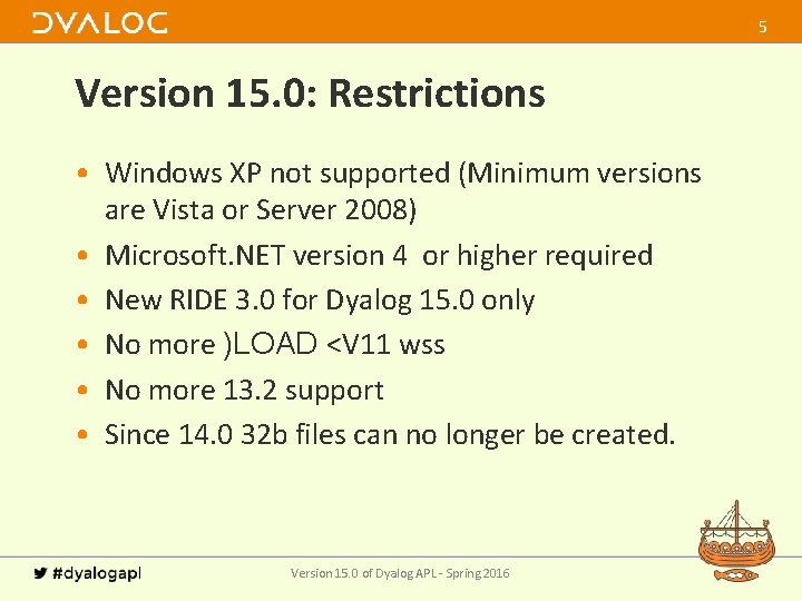 5 Version 15. 0: Restrictions • Windows XP not supported (Minimum versions are Vista