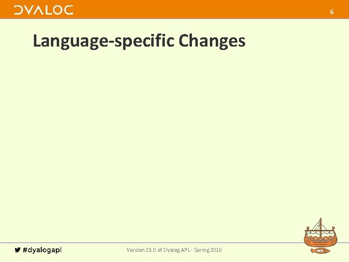 6 Language-specific Changes Version 15. 0 of Dyalog APL - Spring 2016 