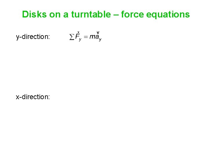 Disks on a turntable – force equations y-direction: x-direction: 
