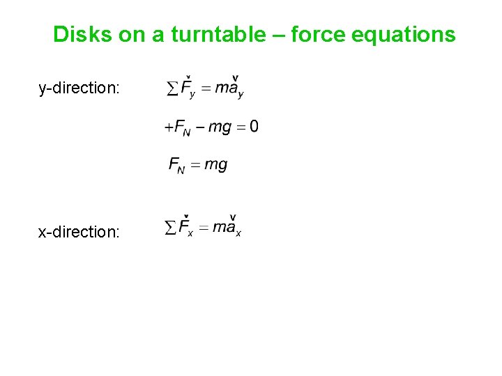 Disks on a turntable – force equations y-direction: x-direction: 