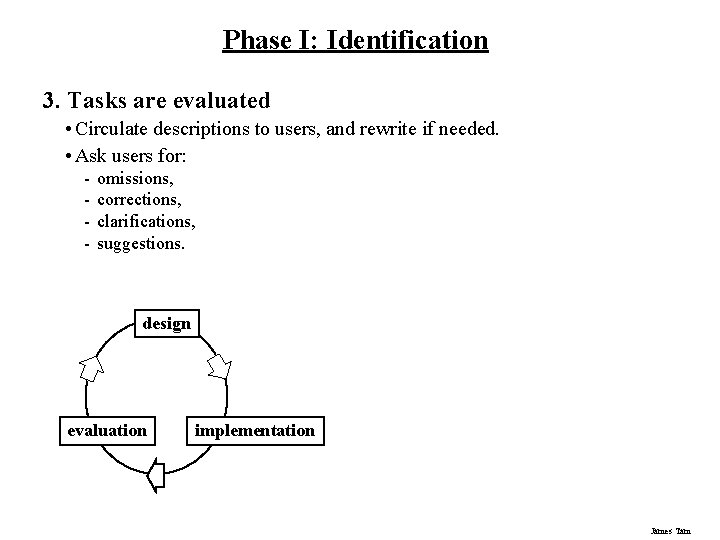Phase I: Identification 3. Tasks are evaluated • Circulate descriptions to users, and rewrite