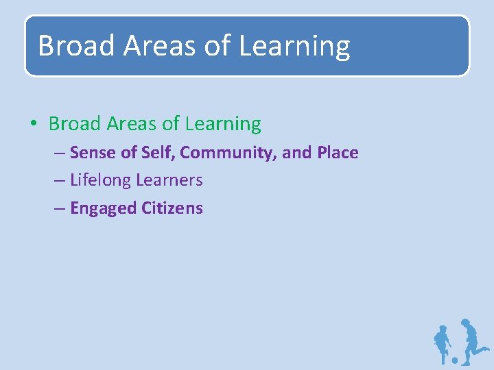 Broad Areas of Learning • Broad Areas of Learning – Sense of Self, Community,