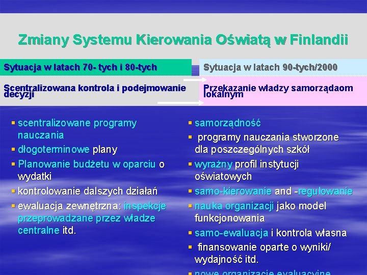 Zmiany Systemu Kierowania Oświatą w Finlandii Sytuacja w latach 70 - tych i 80