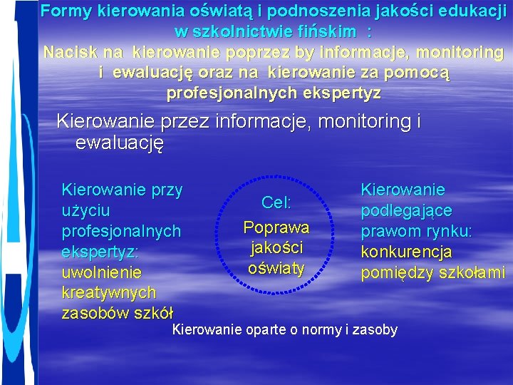 Formy kierowania oświatą i podnoszenia jakości edukacji w szkolnictwie fińskim : Nacisk na kierowanie