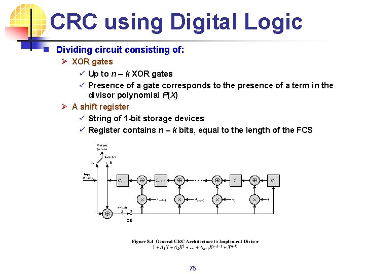 CRC using Digital Logic n Dividing circuit consisting of: Ø XOR gates ü Up