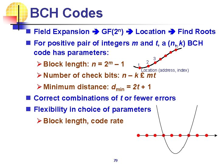 BCH Codes n Field Expansion GF(2 n) Location Find Roots n For positive pair