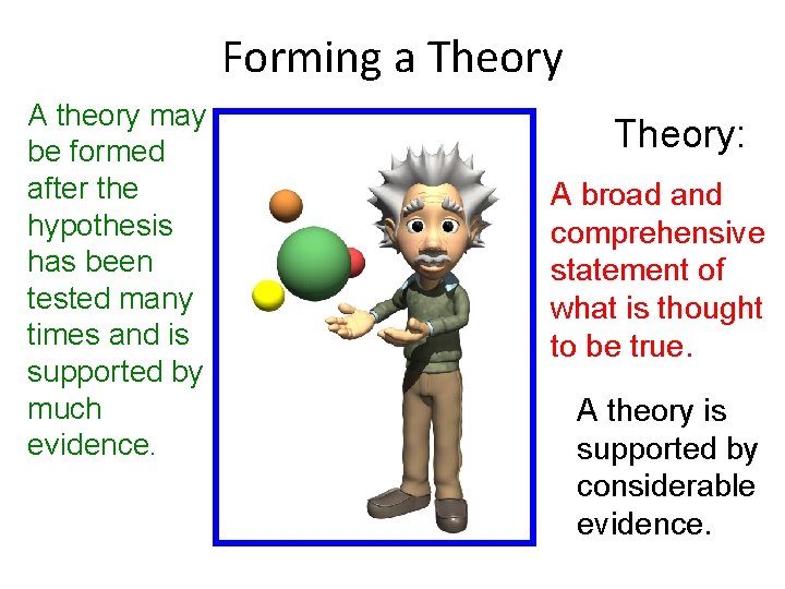 Forming a Theory A theory may be formed after the hypothesis has been tested