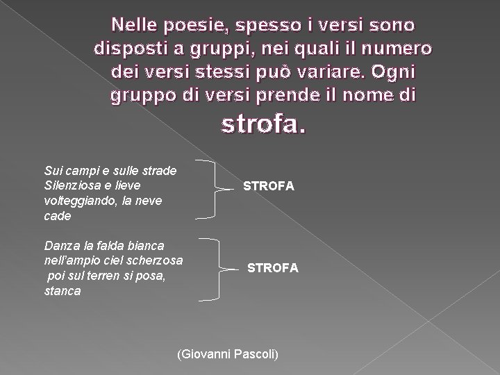 Nelle poesie, spesso i versi sono disposti a gruppi, nei quali il numero dei