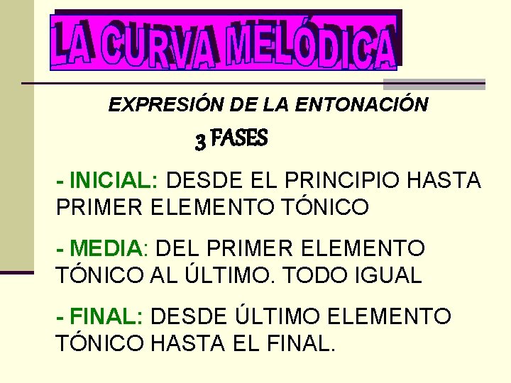 EXPRESIÓN DE LA ENTONACIÓN 3 FASES - INICIAL: DESDE EL PRINCIPIO HASTA PRIMER ELEMENTO