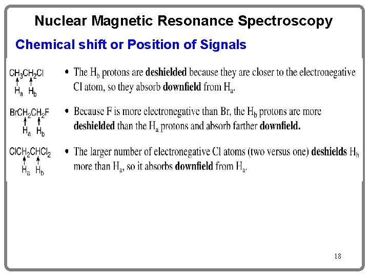 Nuclear Magnetic Resonance Spectroscopy Chemical shift or Position of Signals 18 