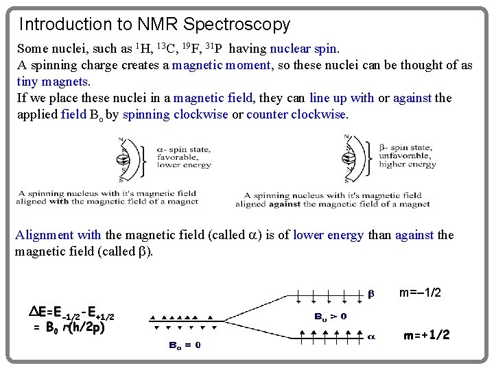 Introduction to NMR Spectroscopy Some nuclei, such as 1 H, 13 C, 19 F,