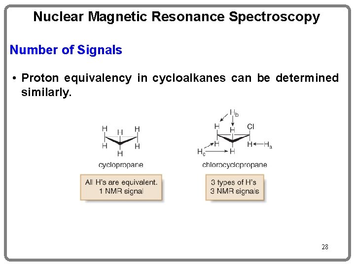 Nuclear Magnetic Resonance Spectroscopy Number of Signals • Proton equivalency in cycloalkanes can be