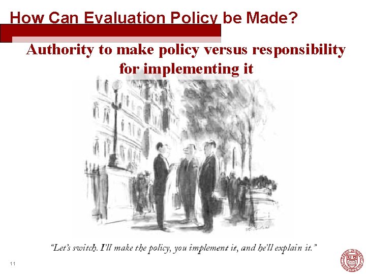How Can Evaluation Policy be Made? Authority to make policy versus responsibility for implementing