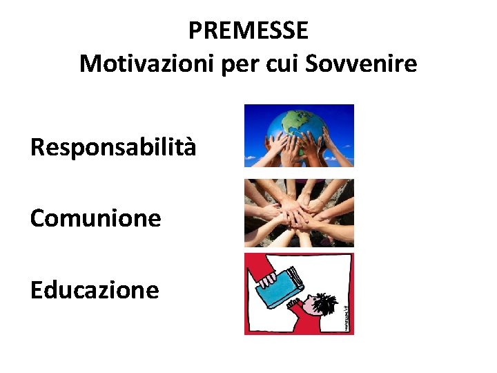 PREMESSE Motivazioni per cui Sovvenire Responsabilità Comunione Educazione 