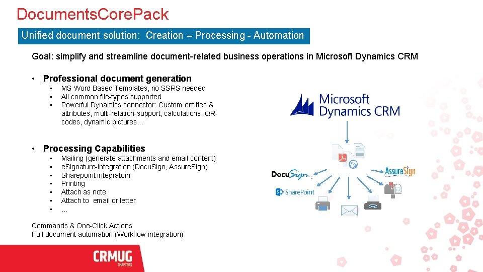 Documents. Core. Pack Unified document solution: Creation – Processing - Automation Goal: simplify and