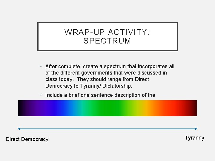 WRAP-UP ACTIVITY: SPECTRUM • After complete, create a spectrum that incorporates all of the