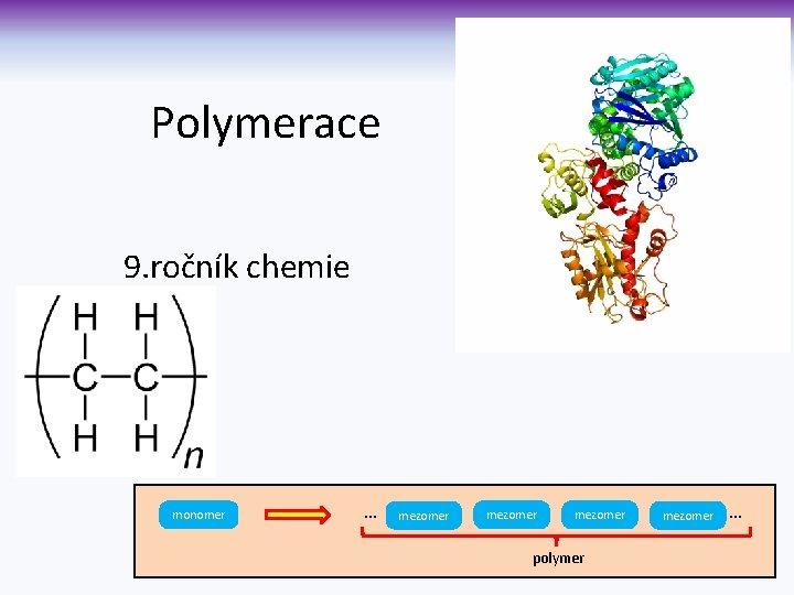 Polymerace 9. ročník chemie monomer … mezomer polymer mezomer … 