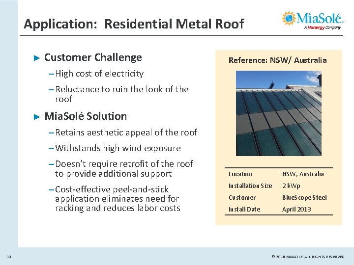 Application: Residential Metal Roof ► Customer Challenge Reference: NSW/ Australia – High cost of Application: Residential Metal Roof ► Customer Challenge Reference: NSW/ Australia – High cost of
