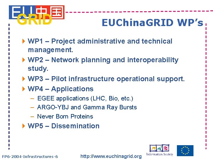 EU GRID EUChina. GRID WP’s 4 WP 1 – Project administrative and technical management.