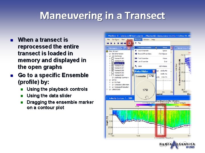 Maneuvering in a Transect n n When a transect is reprocessed the entire transect