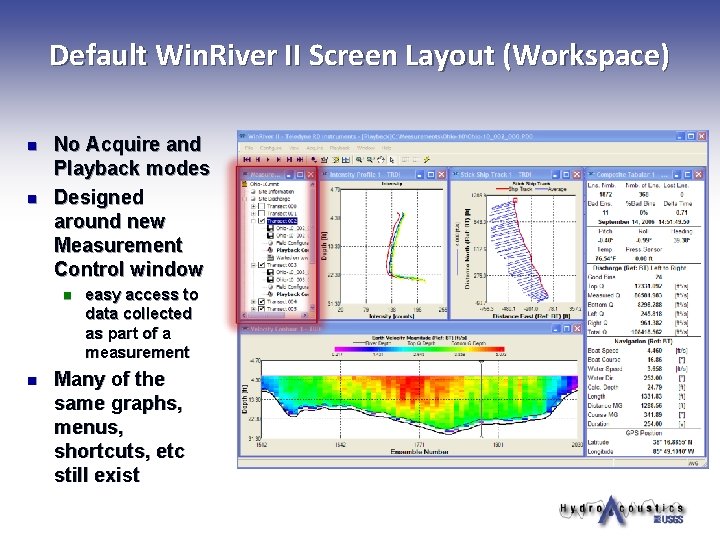 Default Win. River II Screen Layout (Workspace) n n No Acquire and Playback modes