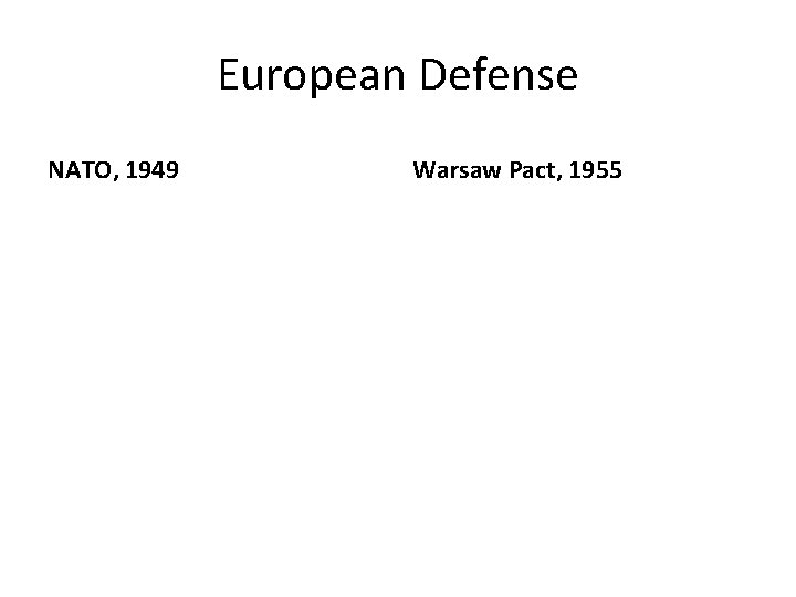 European Defense NATO, 1949 Warsaw Pact, 1955 