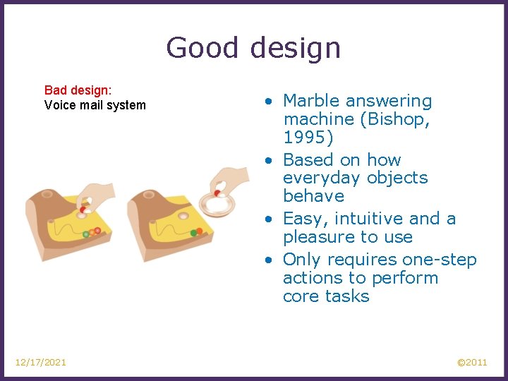 Good design Bad design: Voice mail system 12/17/2021 • Marble answering machine (Bishop, 1995)