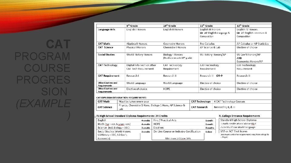 CAT PROGRAM COURSE PROGRES SION (EXAMPLE ) 