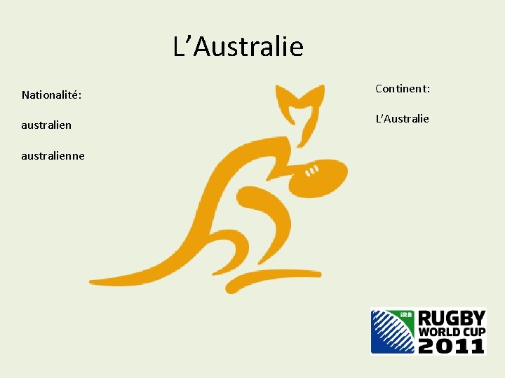 L’Australie Nationalité: australienne Continent: L’Australie 