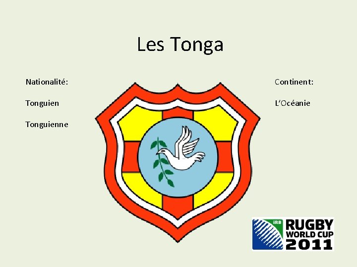 Les Tonga Nationalité: Continent: Tonguien L’Océanie Tonguienne 