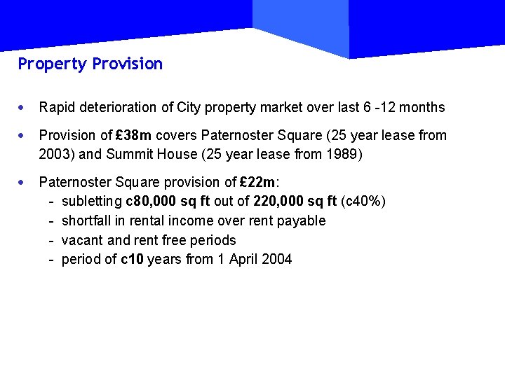 Property Provision · Rapid deterioration of City property market over last 6 -12 months