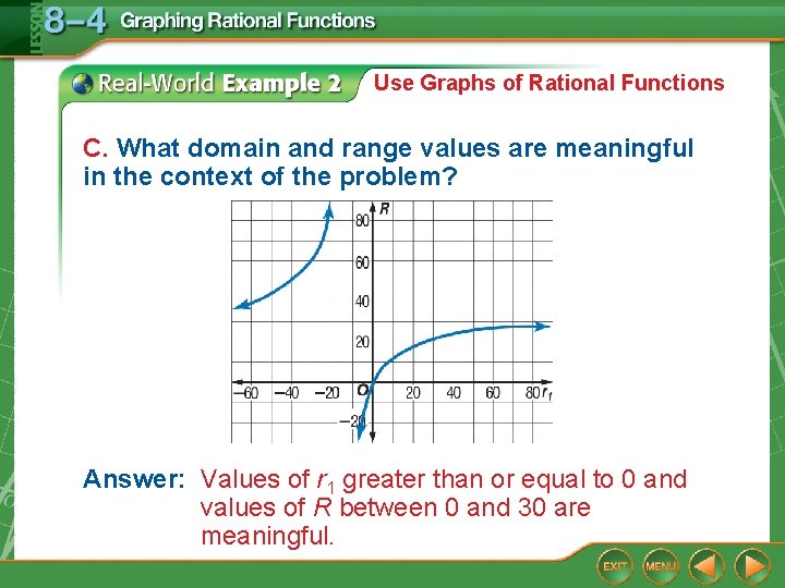 Use Graphs of Rational Functions C. What domain and range values are meaningful in