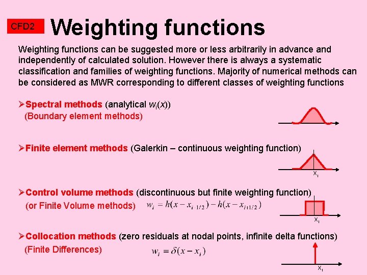 CFD 2 Weighting functions can be suggested more or less arbitrarily in advance and