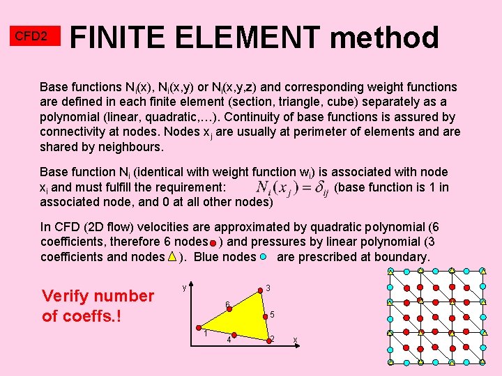 CFD 2 FINITE ELEMENT method Base functions Ni(x), Ni(x, y) or Ni(x, y, z)